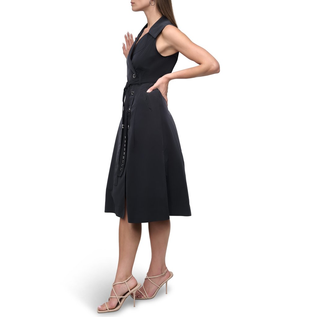 Sleeveless Tech Cotton Belted Midi Dress