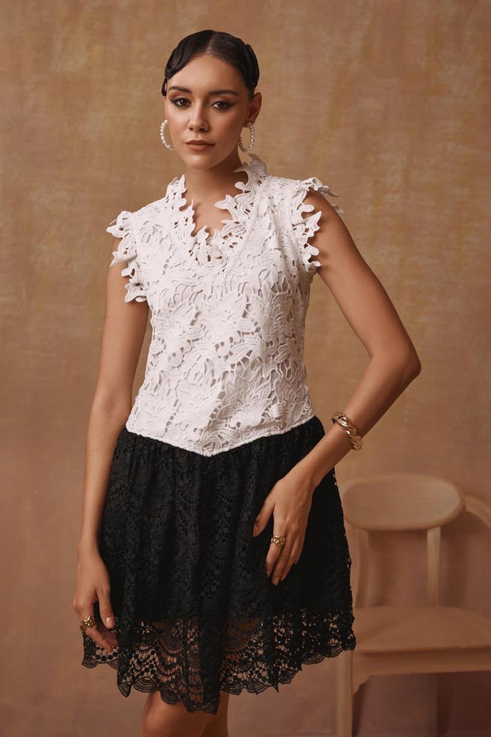 Monochrome Lace Mini Dress