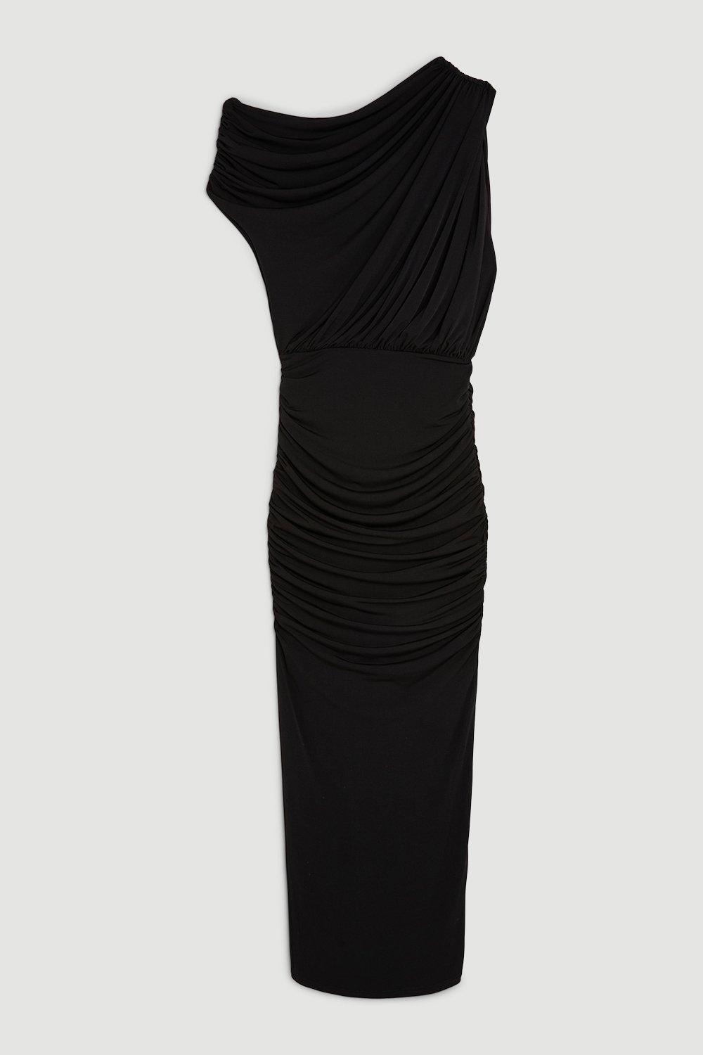 Jersey Crepe Asymmetric Neckline Maxi Dress