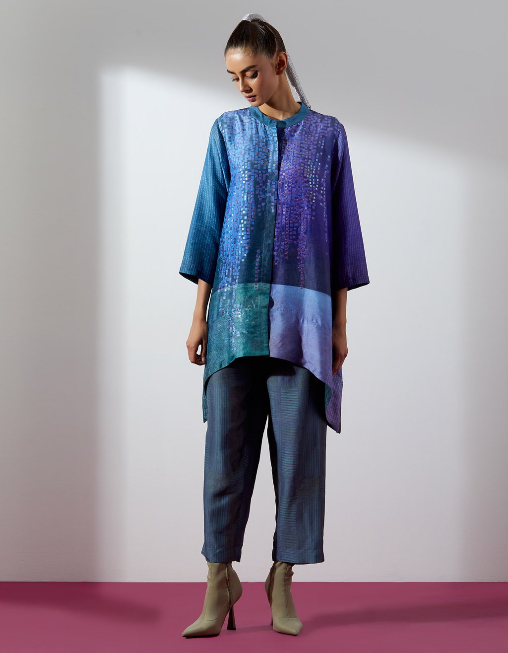 Glint Green & Purple Shirt Paired with Pants