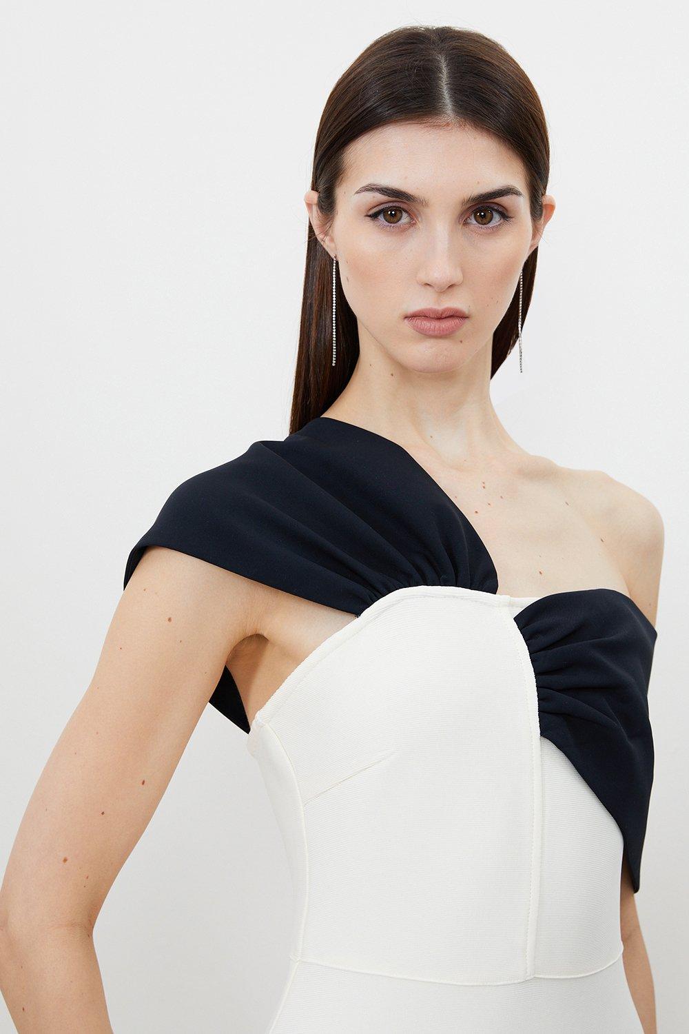 Figure Form Bandage Asymmetric Strap Knit Midi Dress