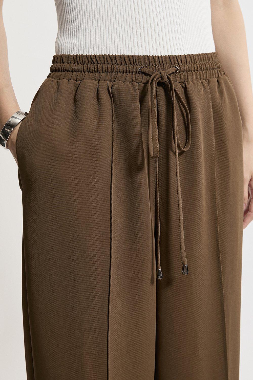 Twill Tie Waist Woven Straight Leg Trouser