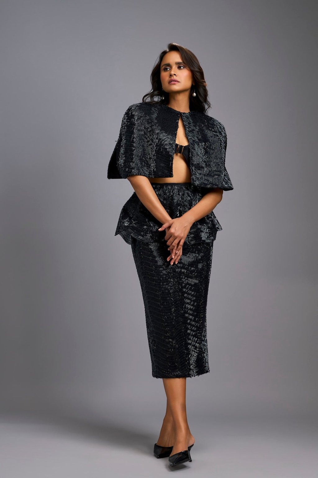 Shimmer Embroidered Midi Skirt