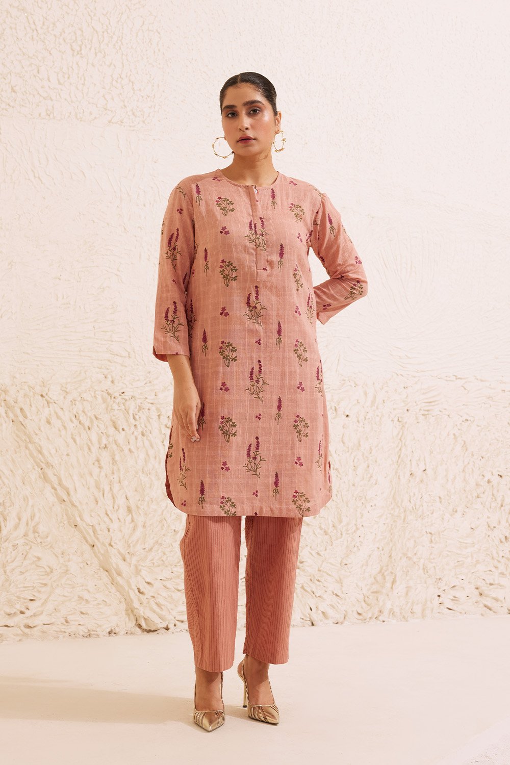 Pink Cotton Hand Block Floral Kurta Set
