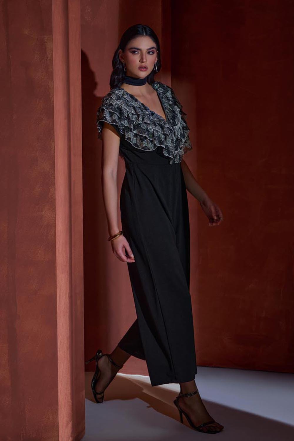 Mettalic Ruffled Jumpsuit