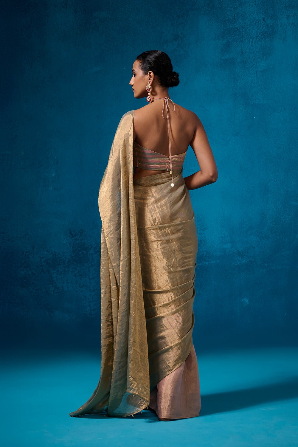 Farozaan Tissue Fabric Peach & Green Sarees