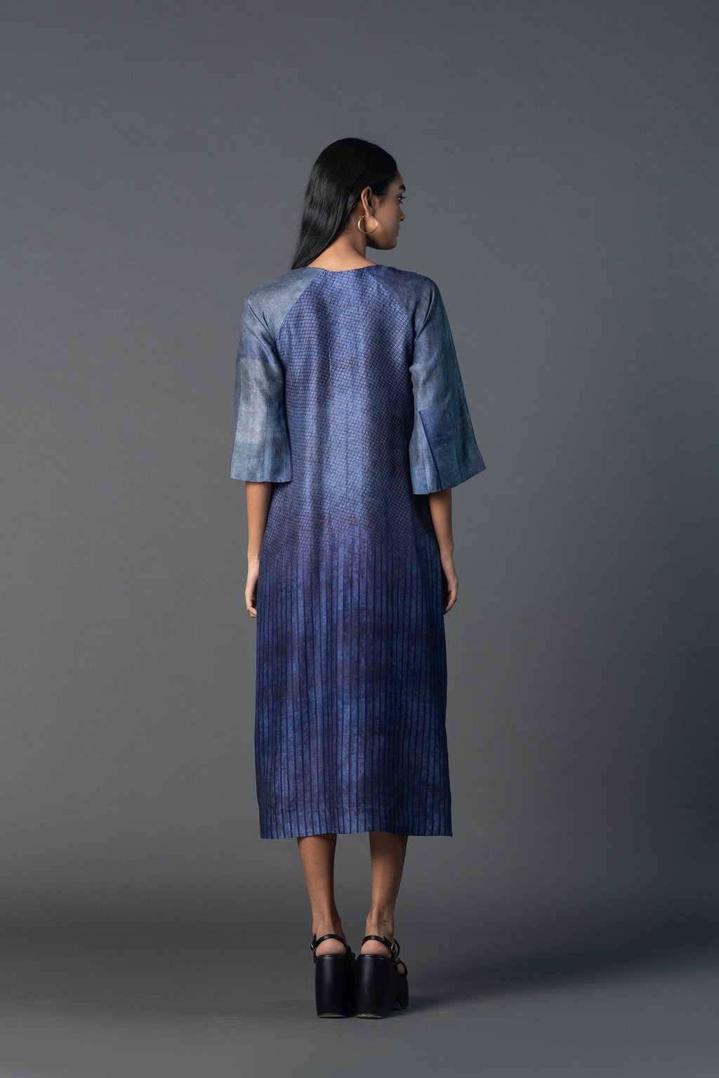 Array Bandhani Indigo Round Neck Dress