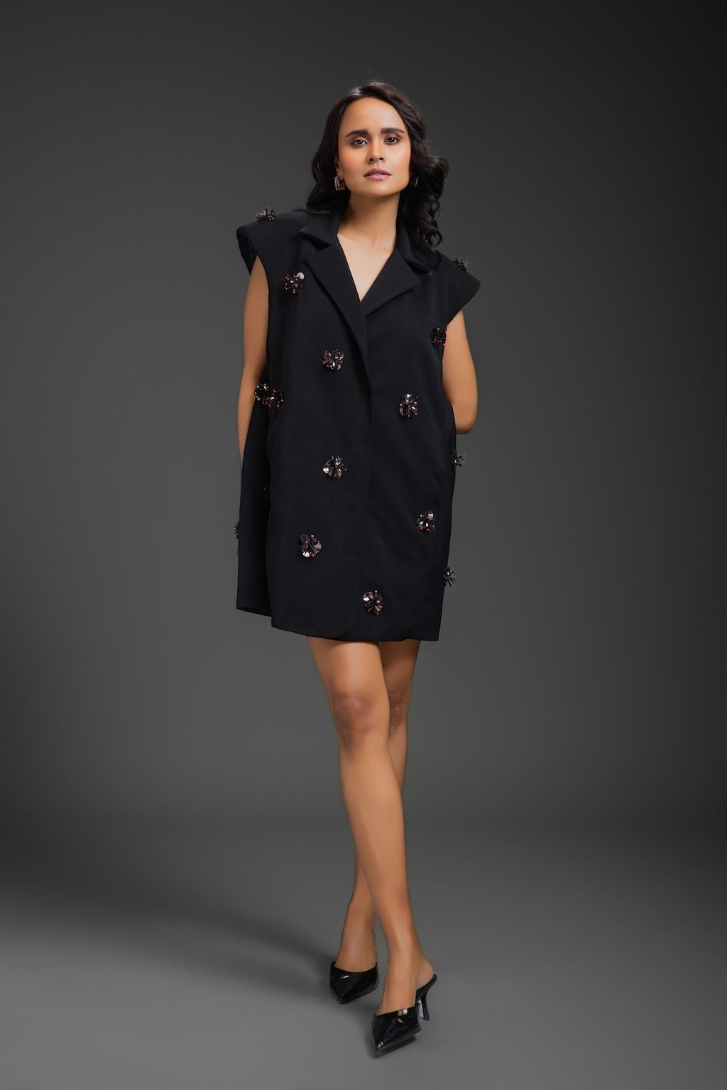 Blazer Dress with Neon Embroidery Detail