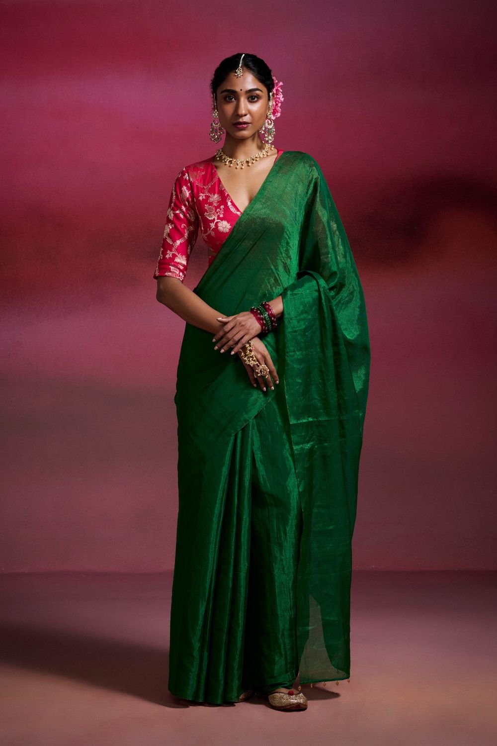 Emerald Green Handwoven Tissue Saree