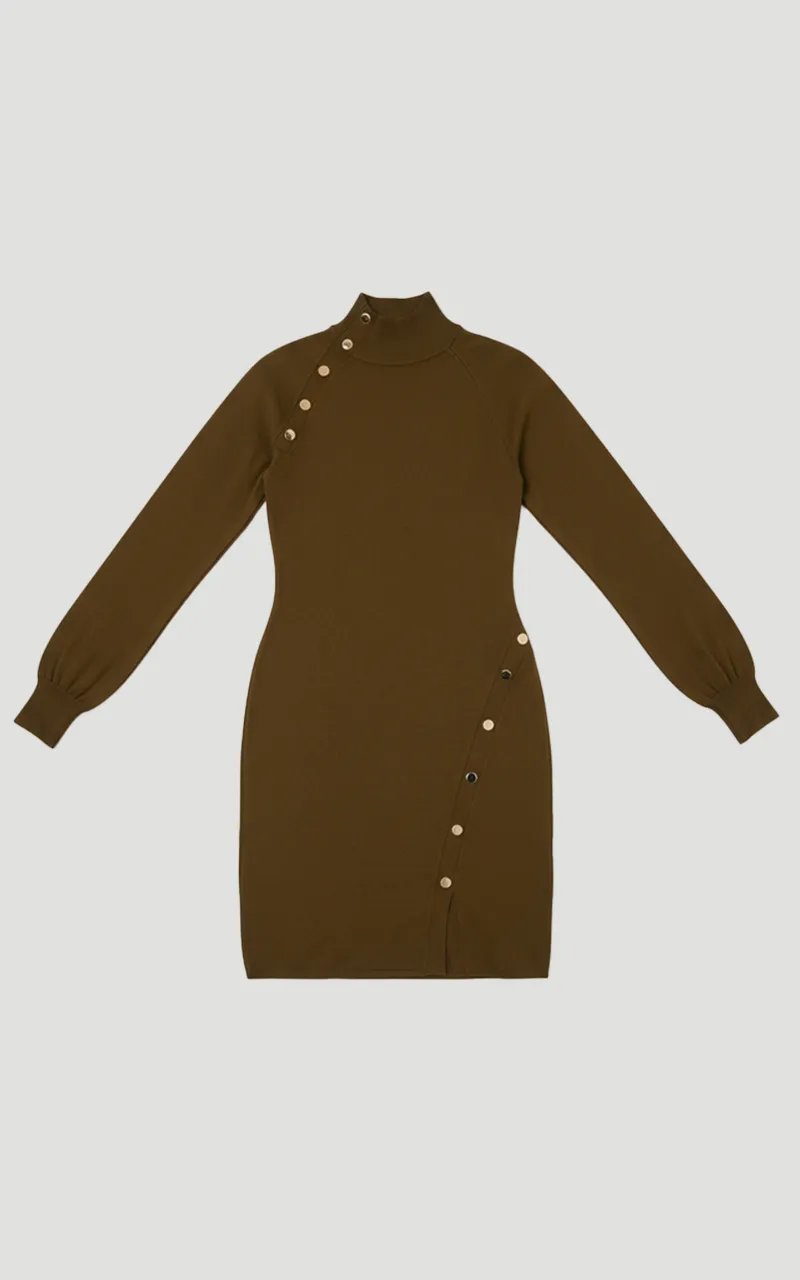 Viscose Blend Popper Detail Knitted Mini Dress