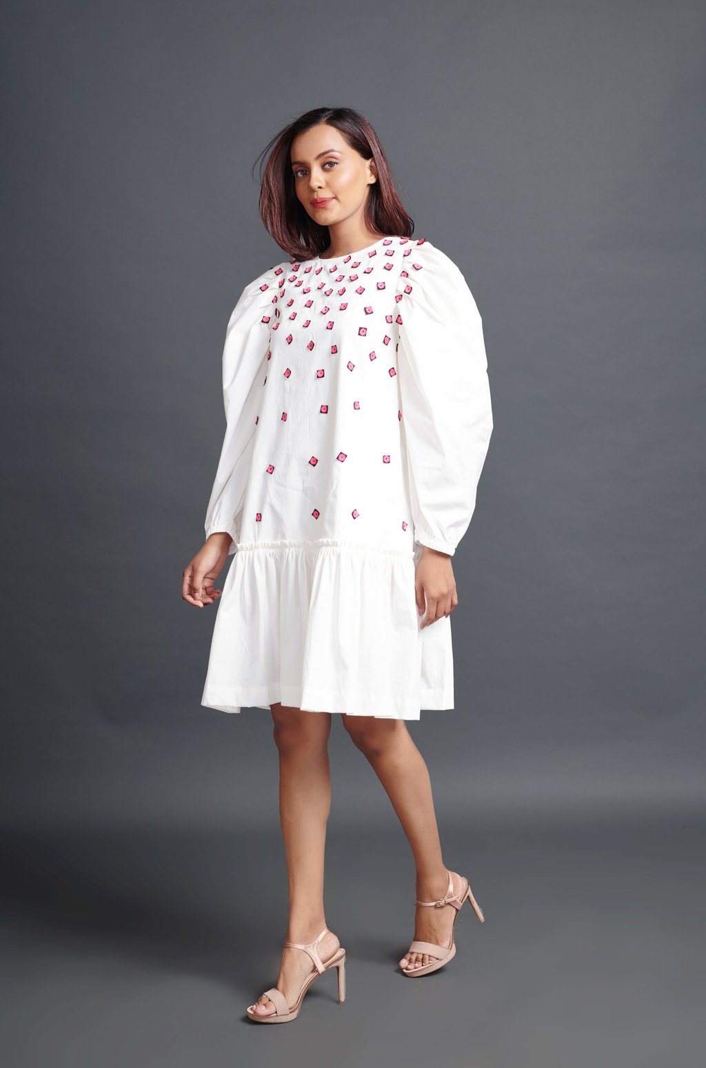 Short Backless Dress with Embroidery
