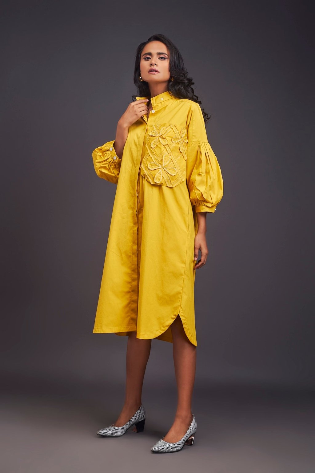 Oversized Shirt Dress with Embroidered Pocket