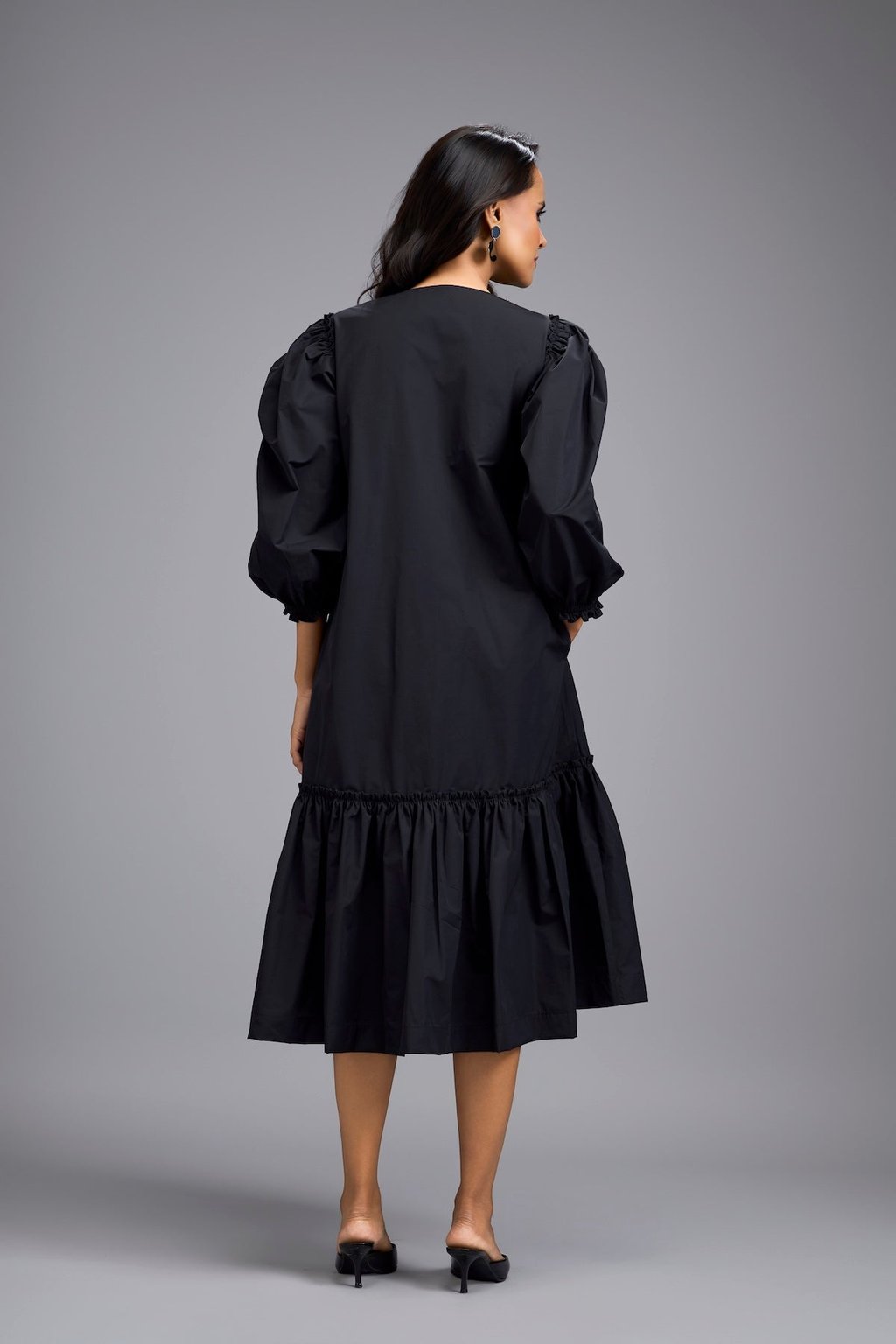 Long Gathered Hem Embellished Dress