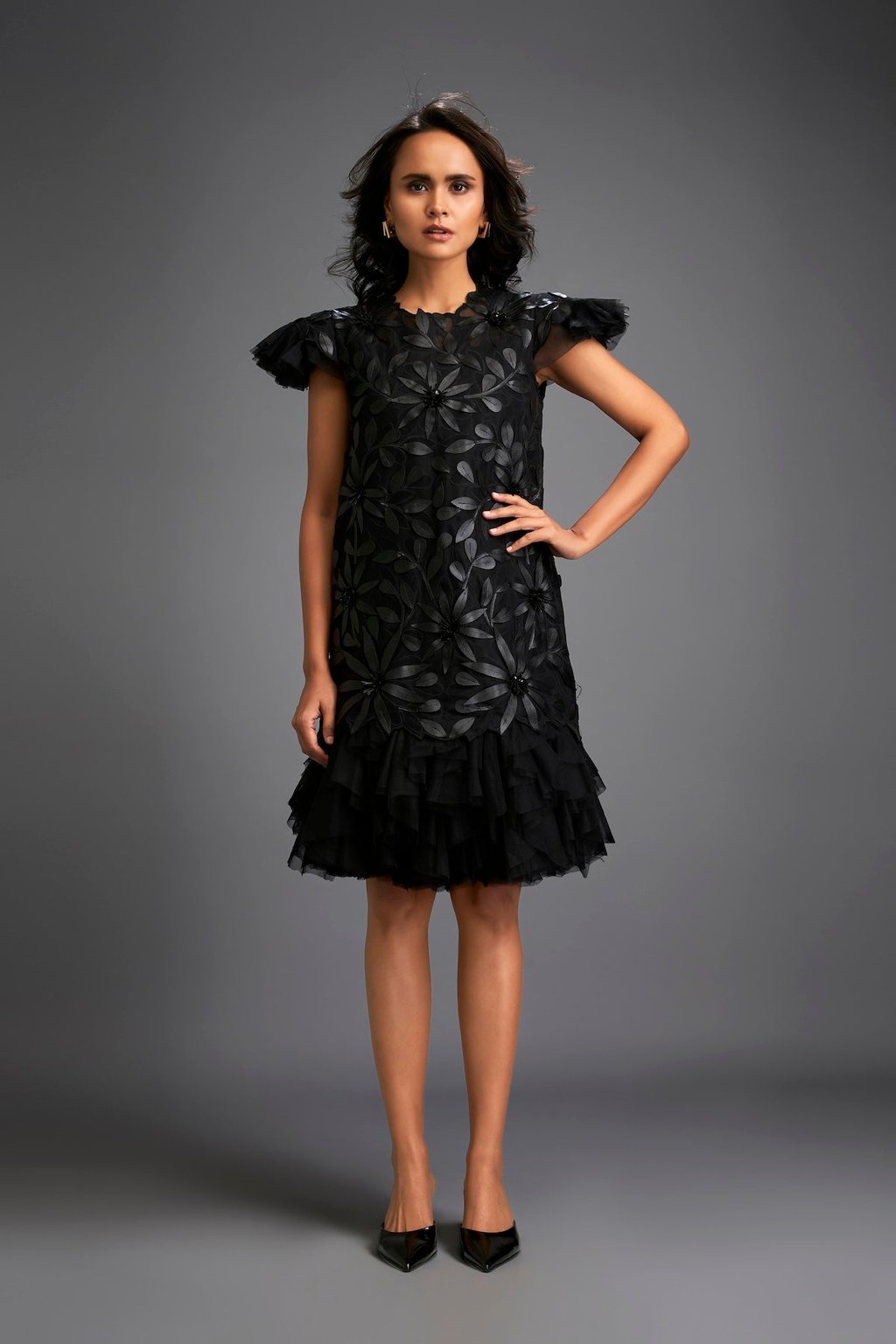 Short Floral Appliqu� Dress