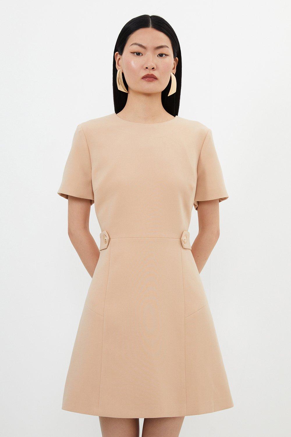 Compact Stretch Essential Waist Tab Detail Tailored Mini Dress