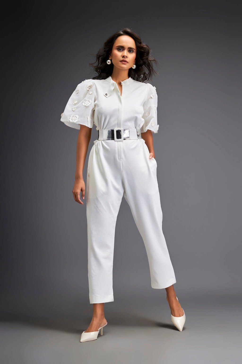 Waist Cut Out Jumpsuit Comes with Metallic Belt