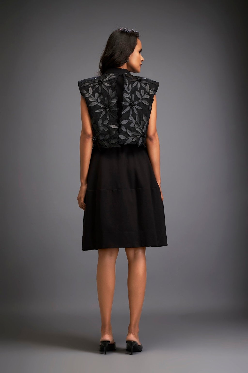 Dress with Textured Floral Embroidery