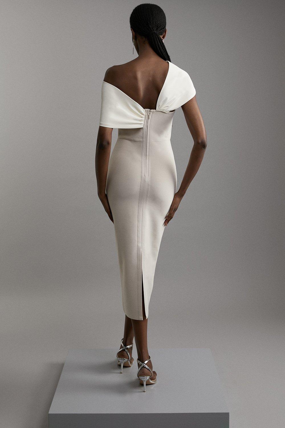 Figure Form Bandage Asymmetric Strap Knit Midi Dress