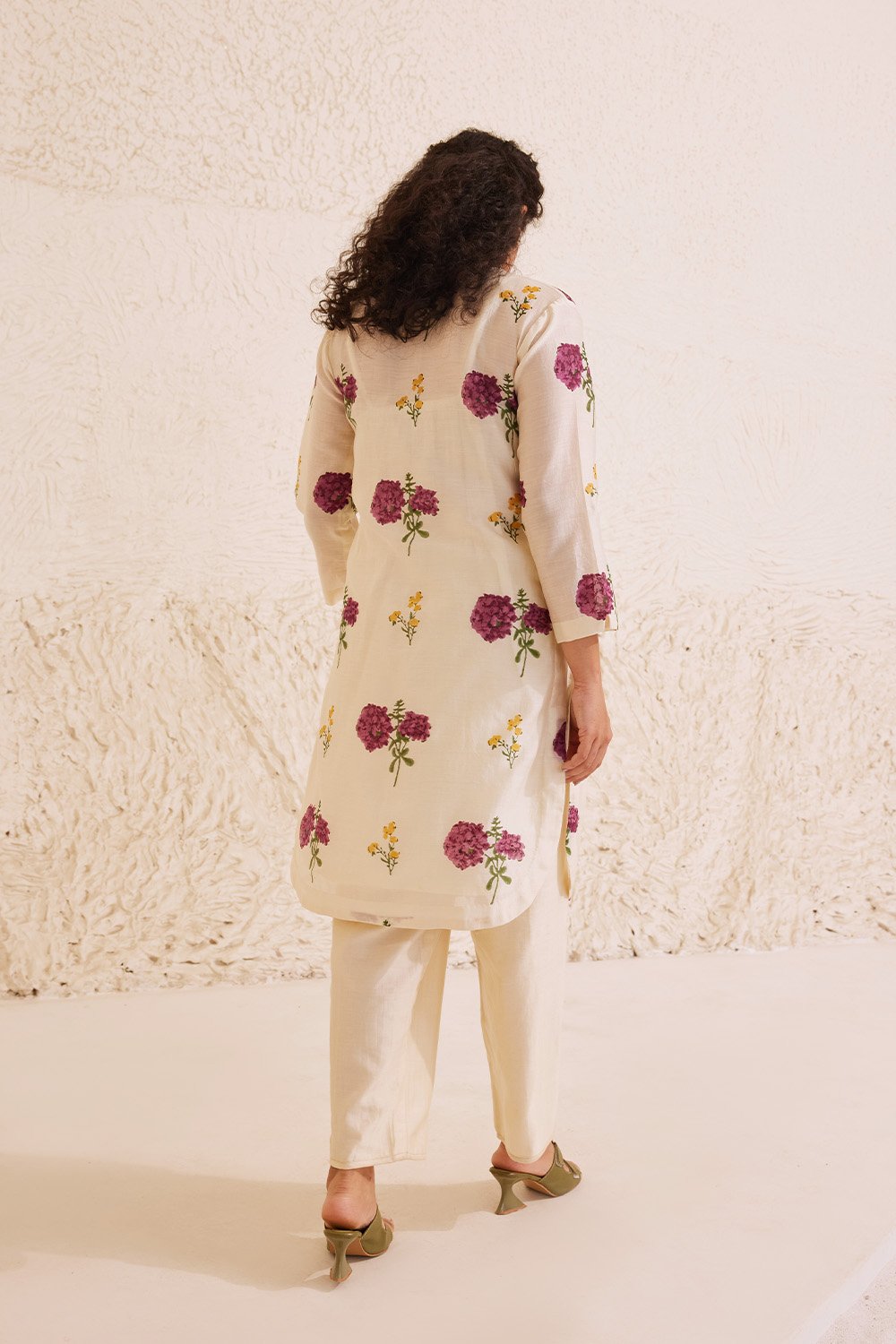 Ivory Chanderi Hand Block Floral Kurta Set