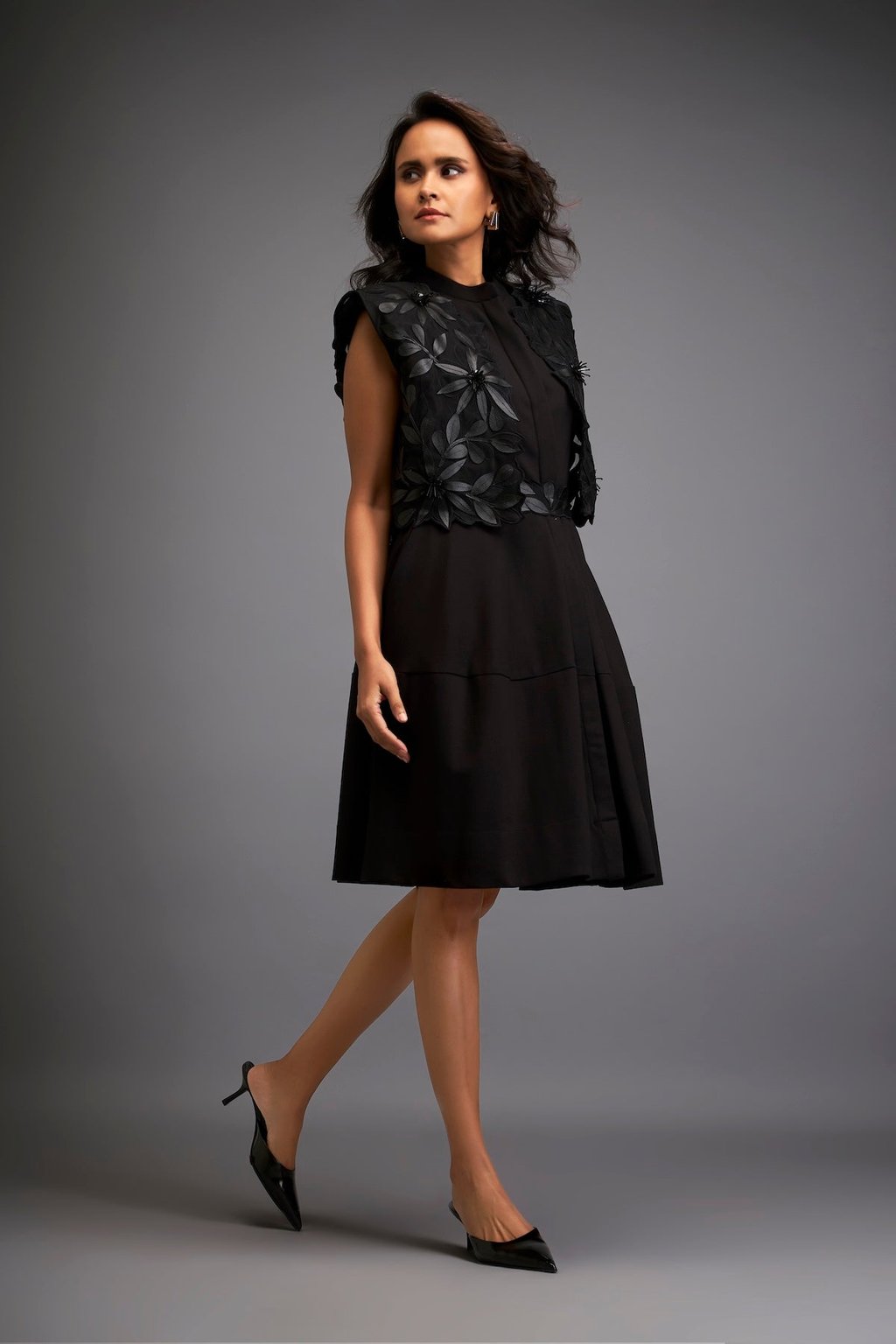 Dress with Textured Floral Embroidery