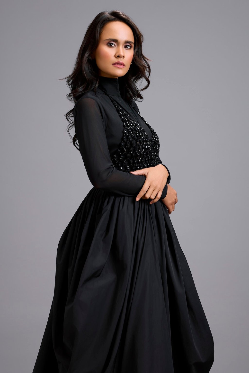 Beaded Sheer Bodice Dress