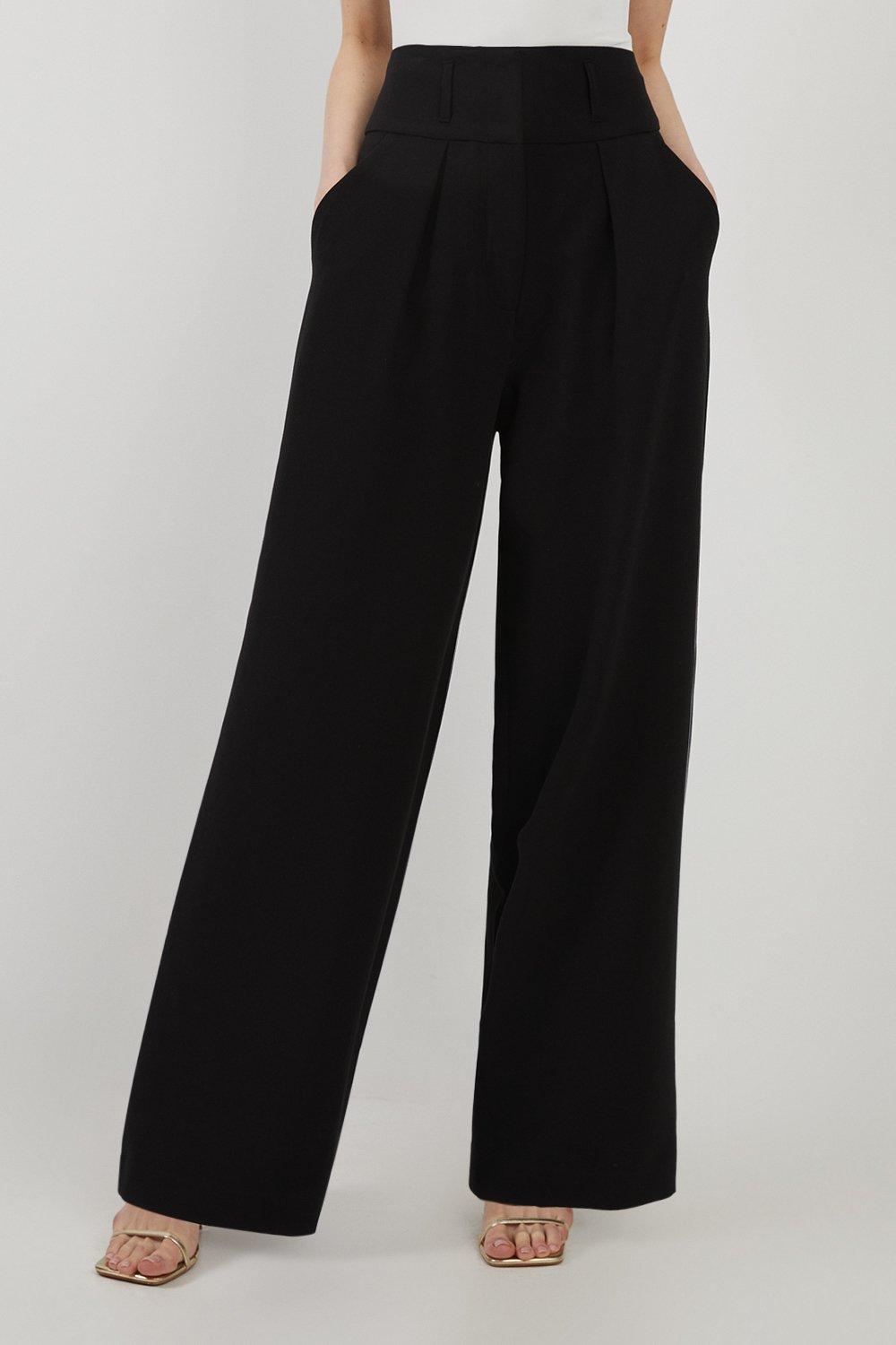 Tailored High Waisted Pleated Wide Leg Trousers