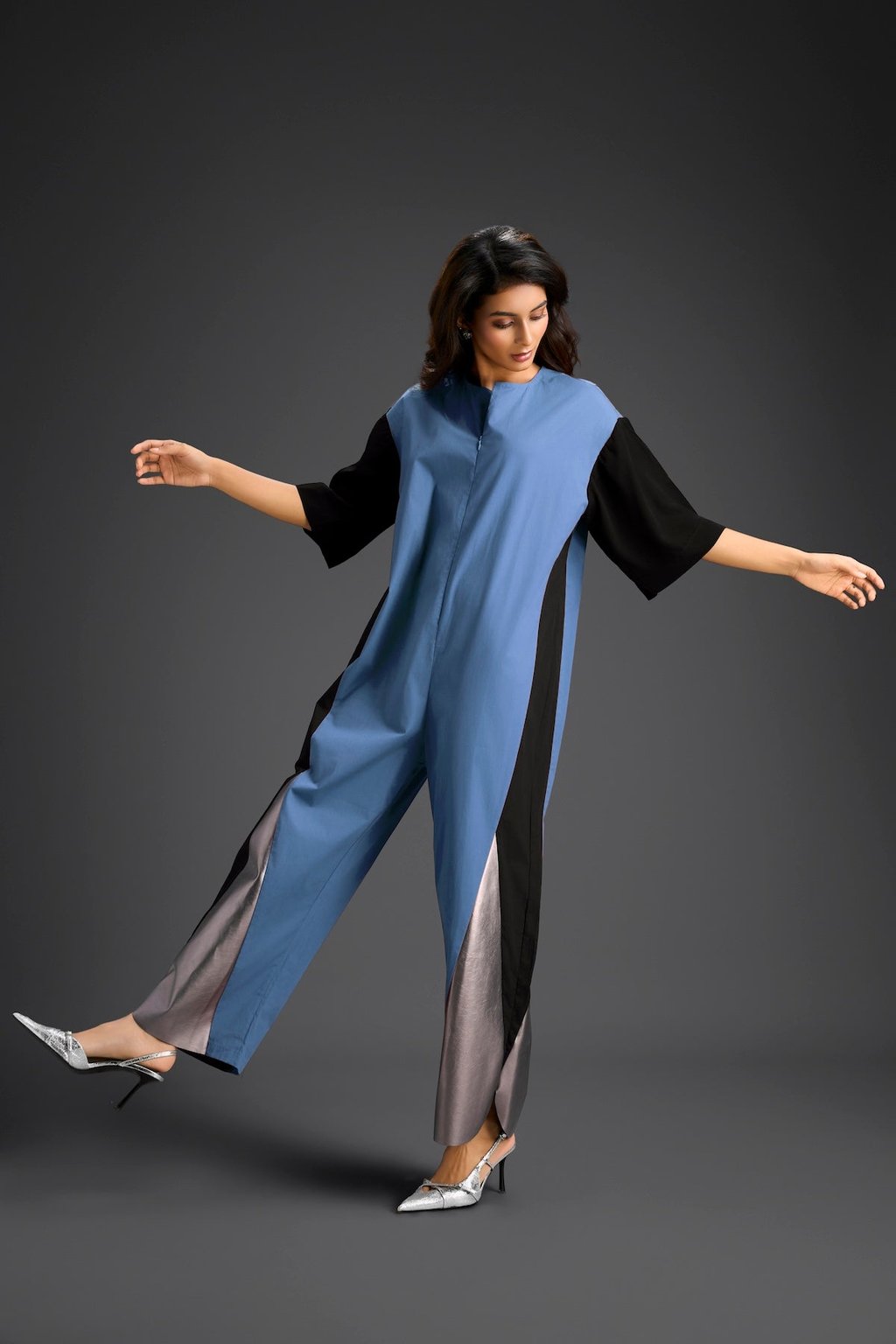 Blue Metallic Colorblock Jumpsuit