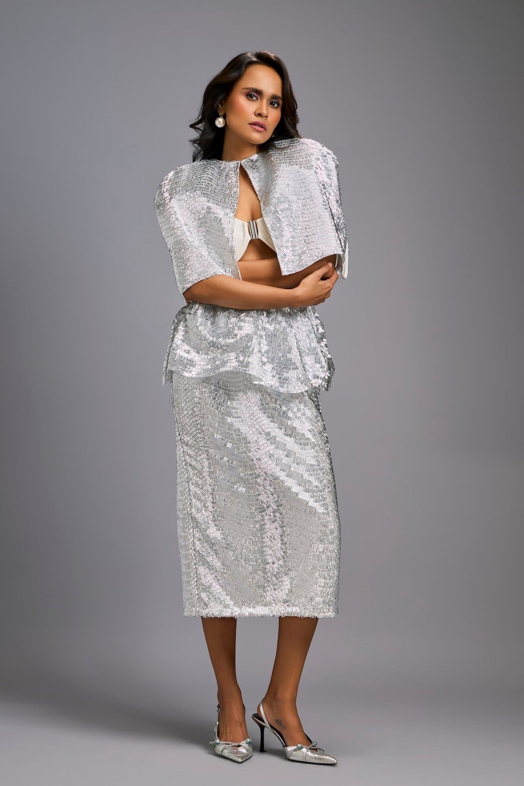 Shimmer Embroidered Midi Skirt