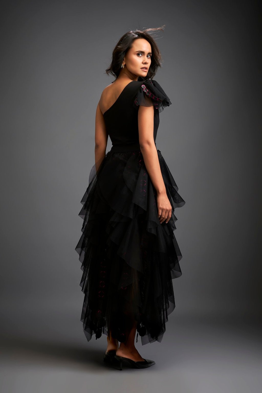 Tiered Tulle Skirt with Geometric Detailing