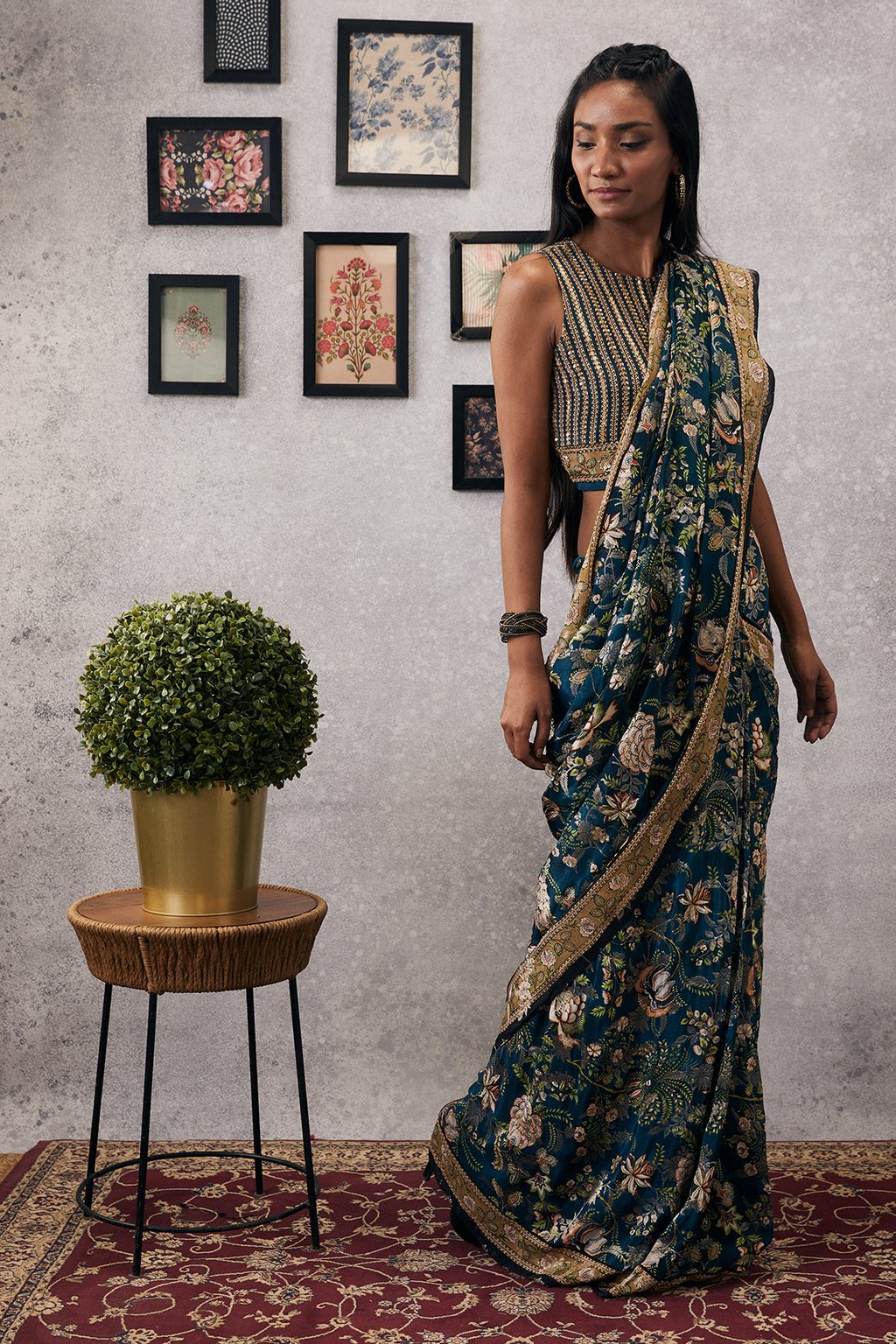 Mehr Embroidered Pre-Draped Brocade Saree