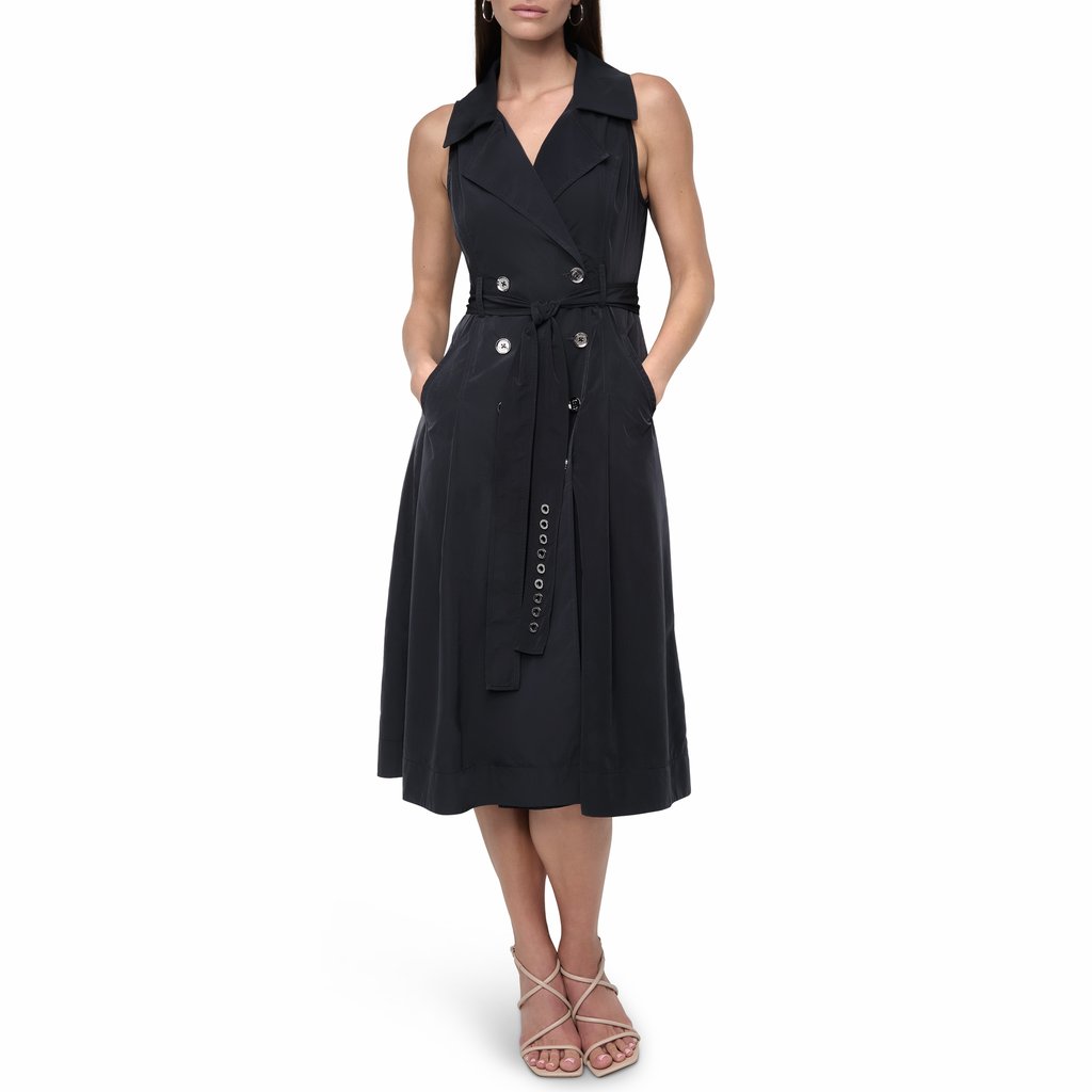 Sleeveless Tech Cotton Belted Midi Dress