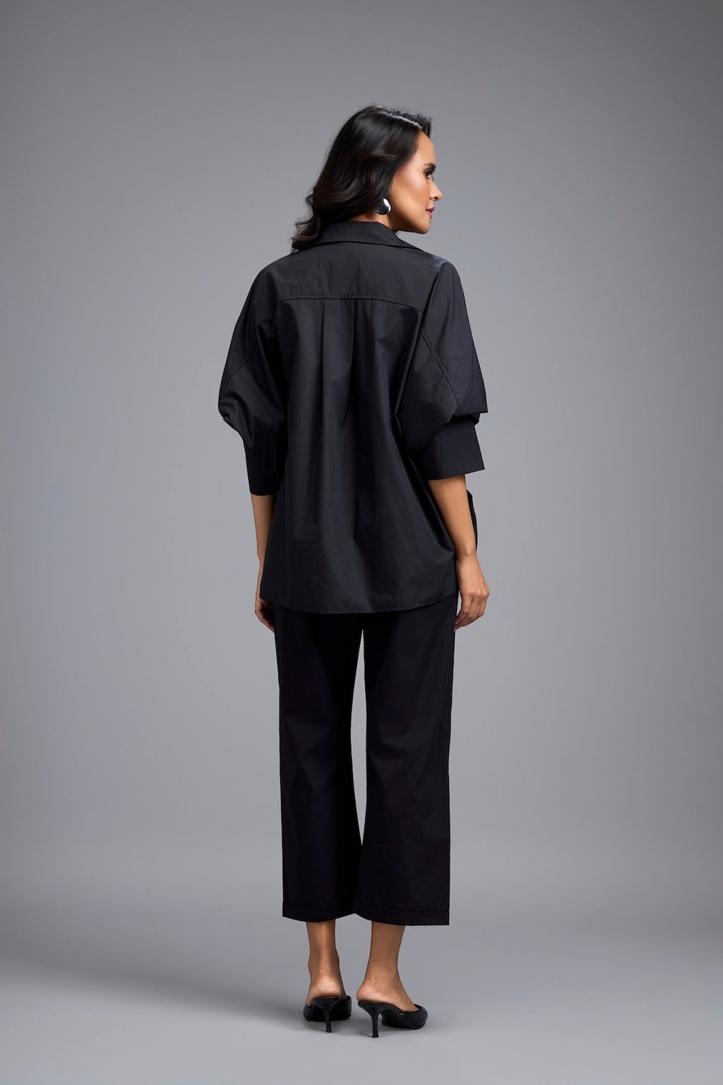Black Embellished Button-Down Shirt with Pants