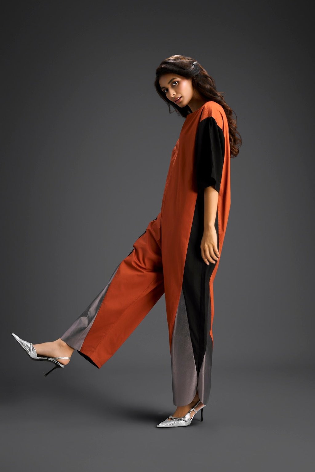 Rust & Metallic Colorblock Jumpsuit