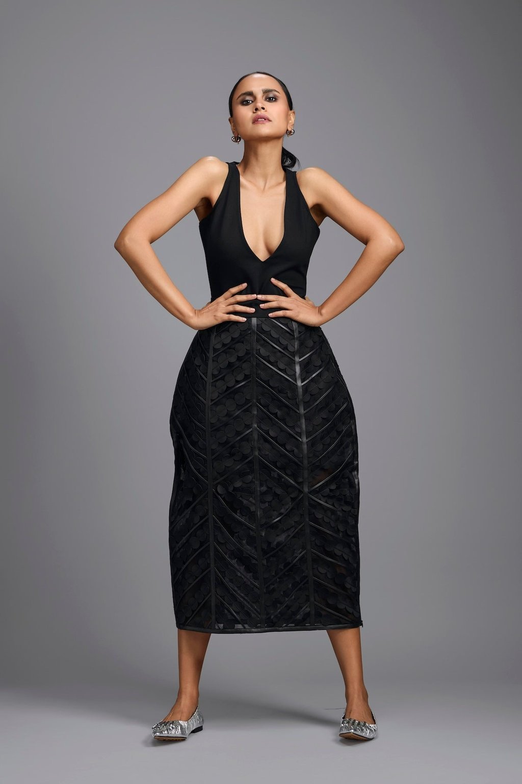 Midi Skirt with Geometric Panels