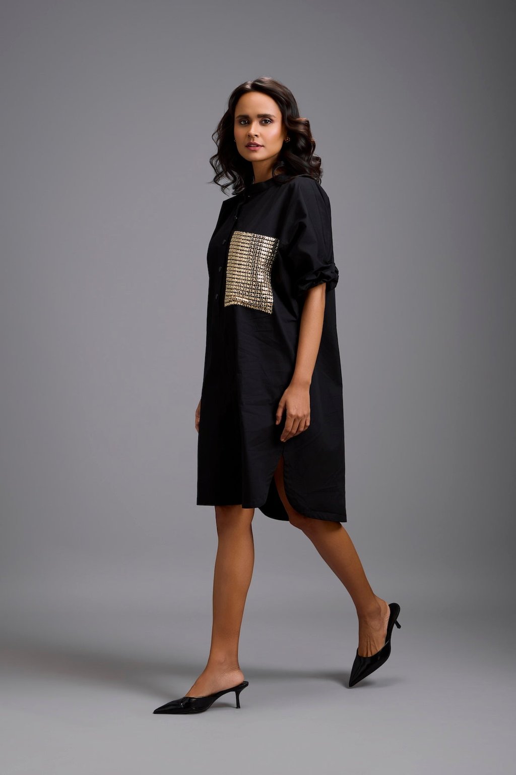 Oversized Shirt Dress with Ruched Sleeves