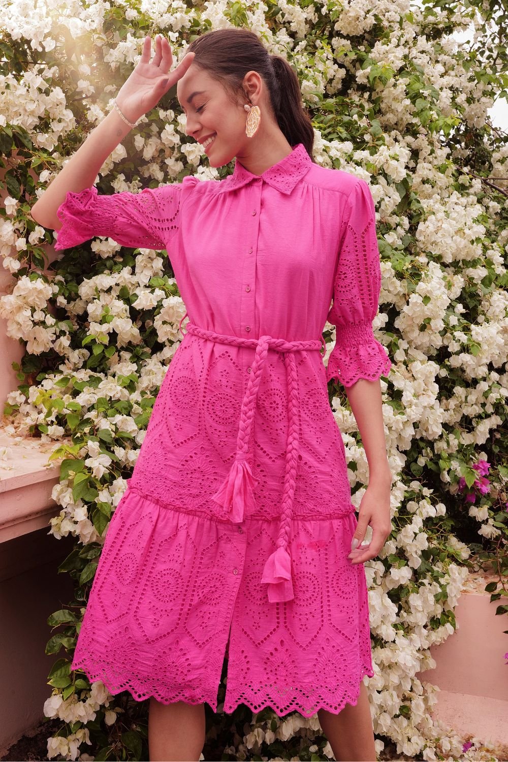 Cosmos Pink Midi Shirt Dress