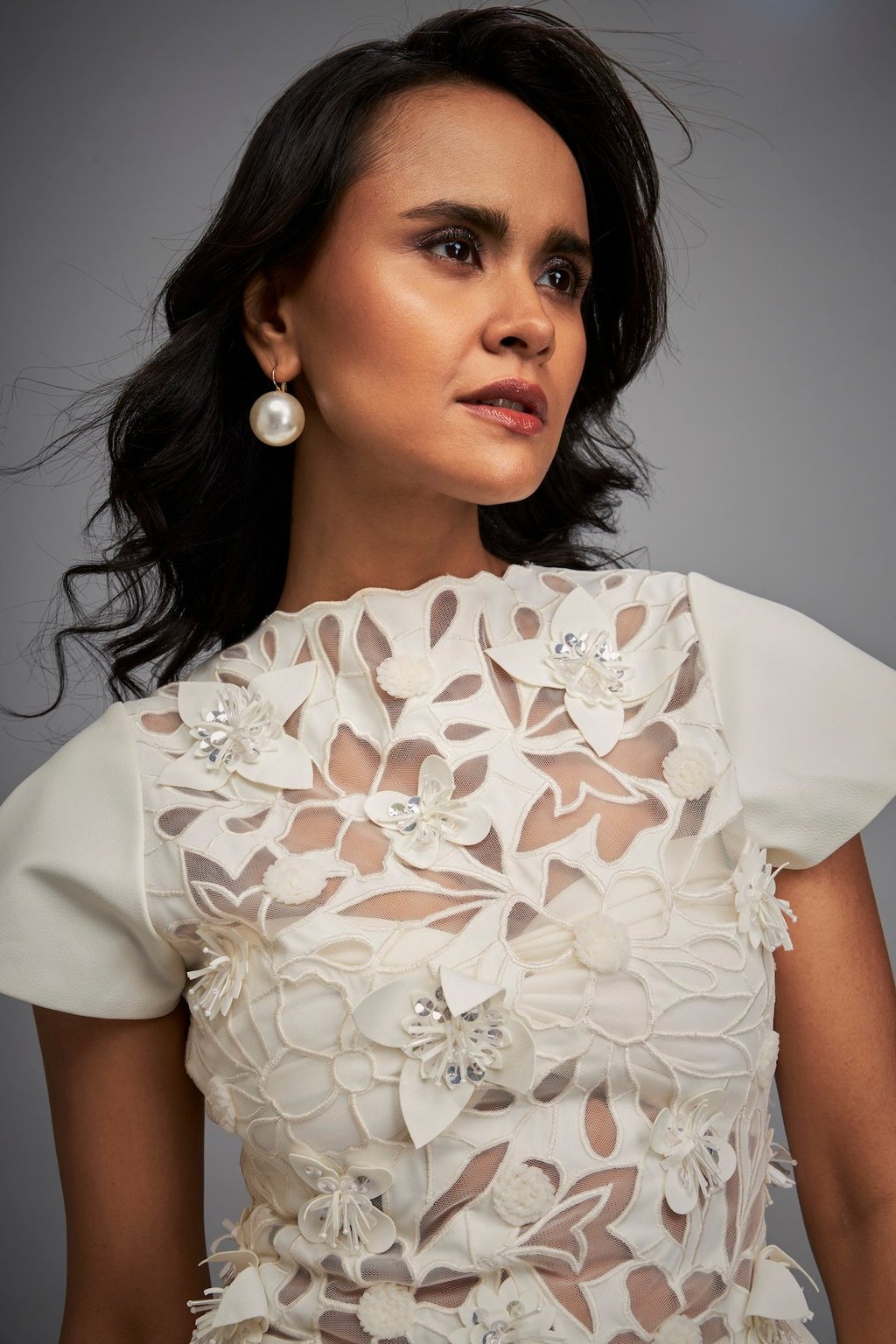 Floral Appliqu� Dress with Sheer Detailing