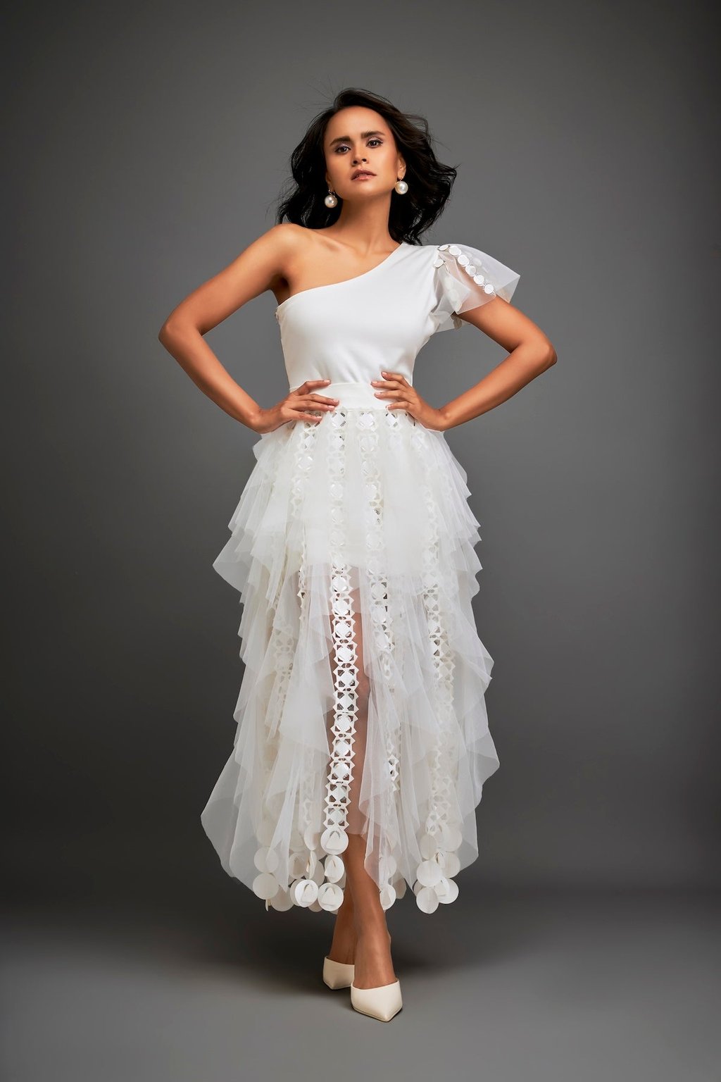 Tiered Tulle Skirt with Geometric Detailing