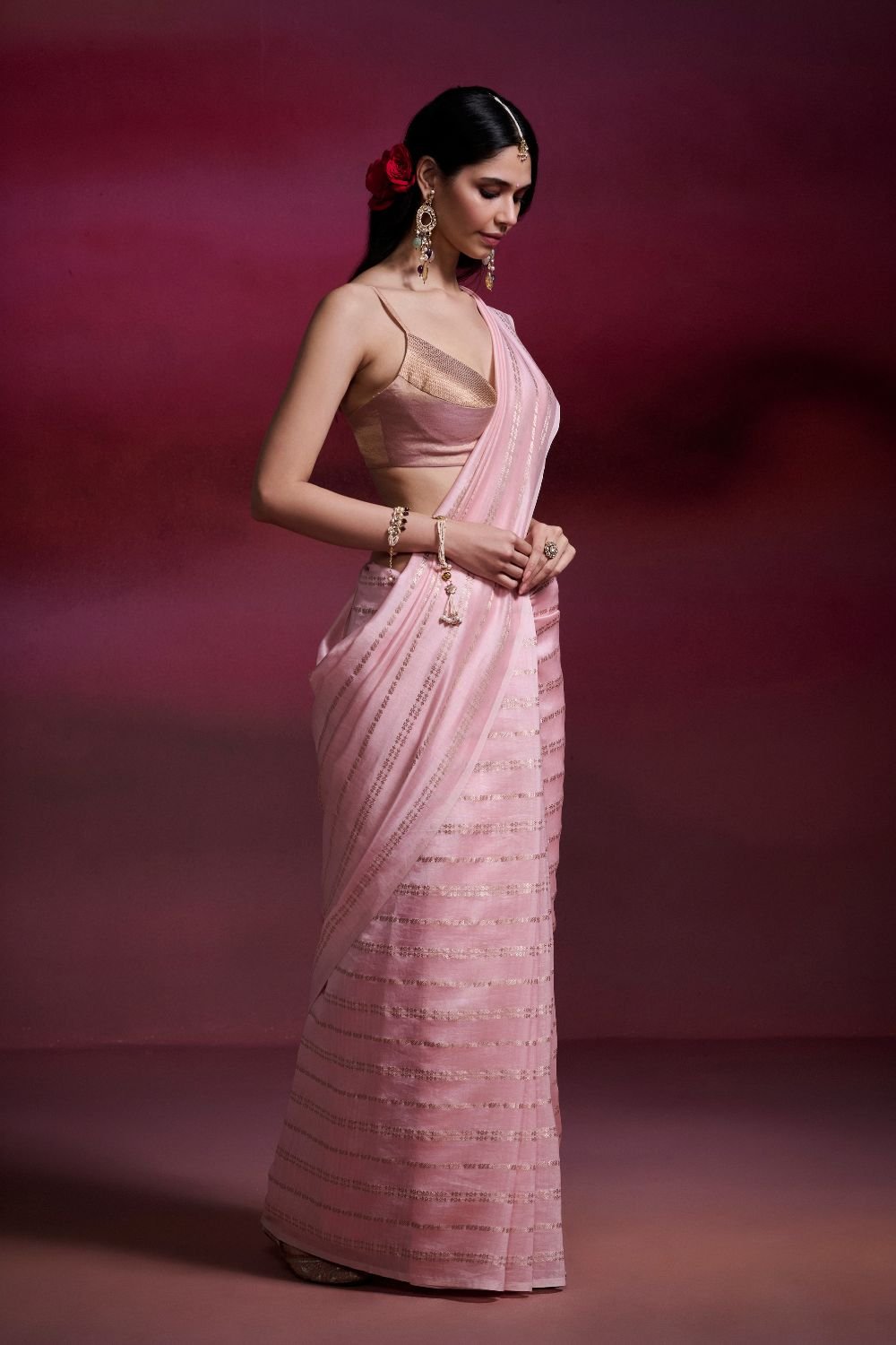 Baby Pink Banarasi Silk Cotton Brocade Saree