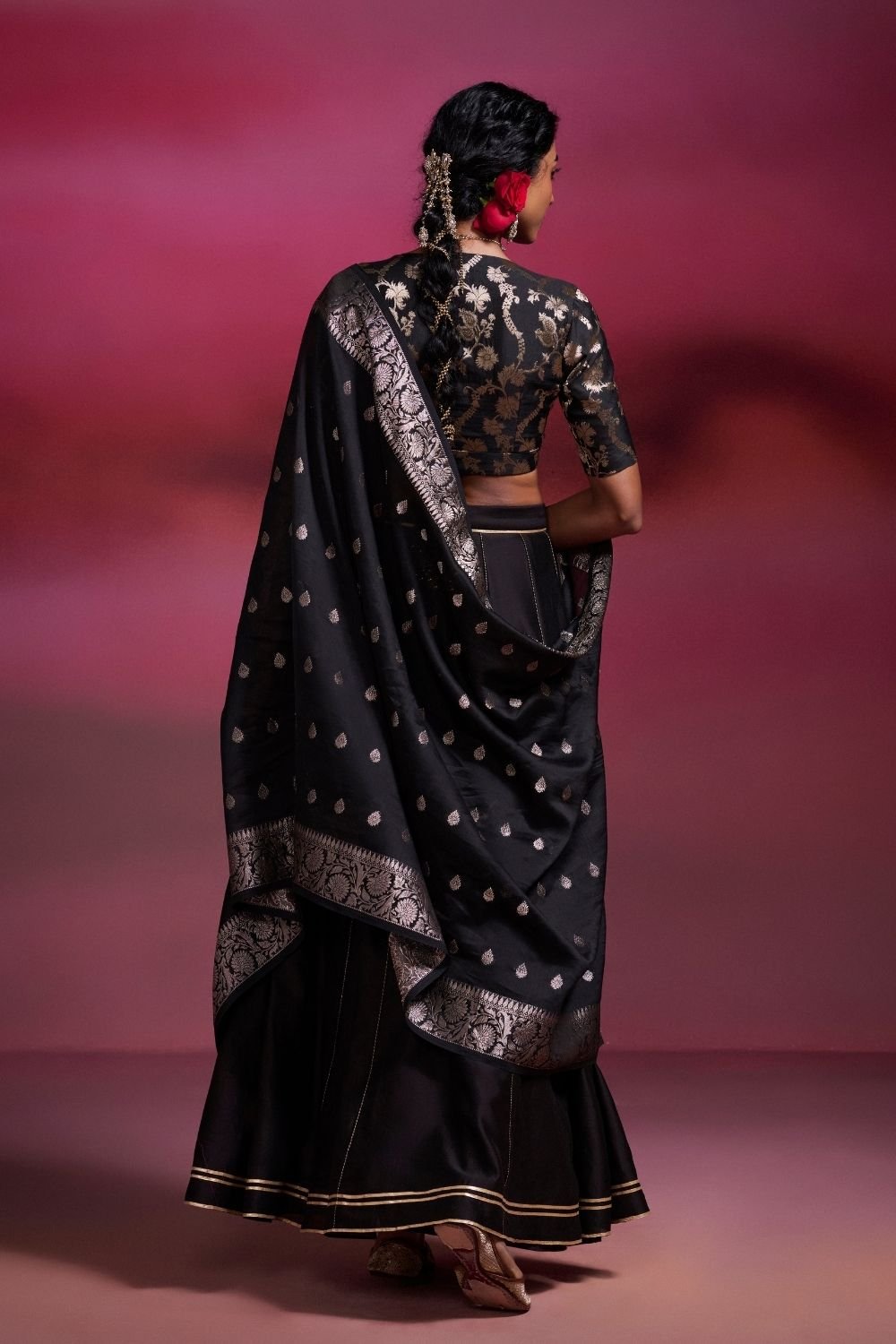 Zaara Black Three-Piece Lehenga Set with Dupatta