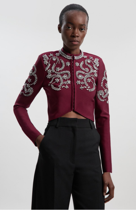 Figure Form Bandage Embellished Knit Jacket