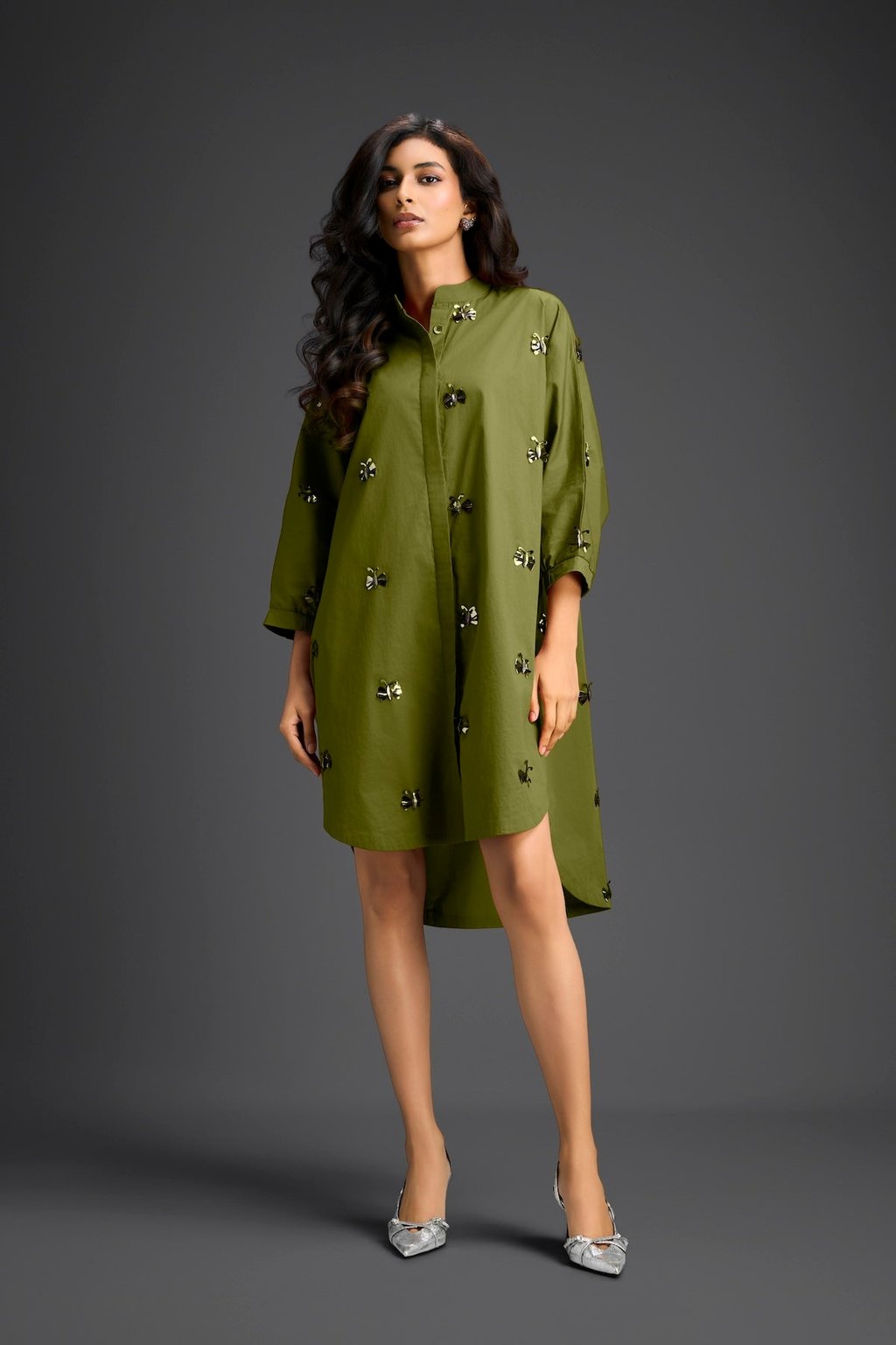 Oversized Shirt Dress with Butterfly Motifs