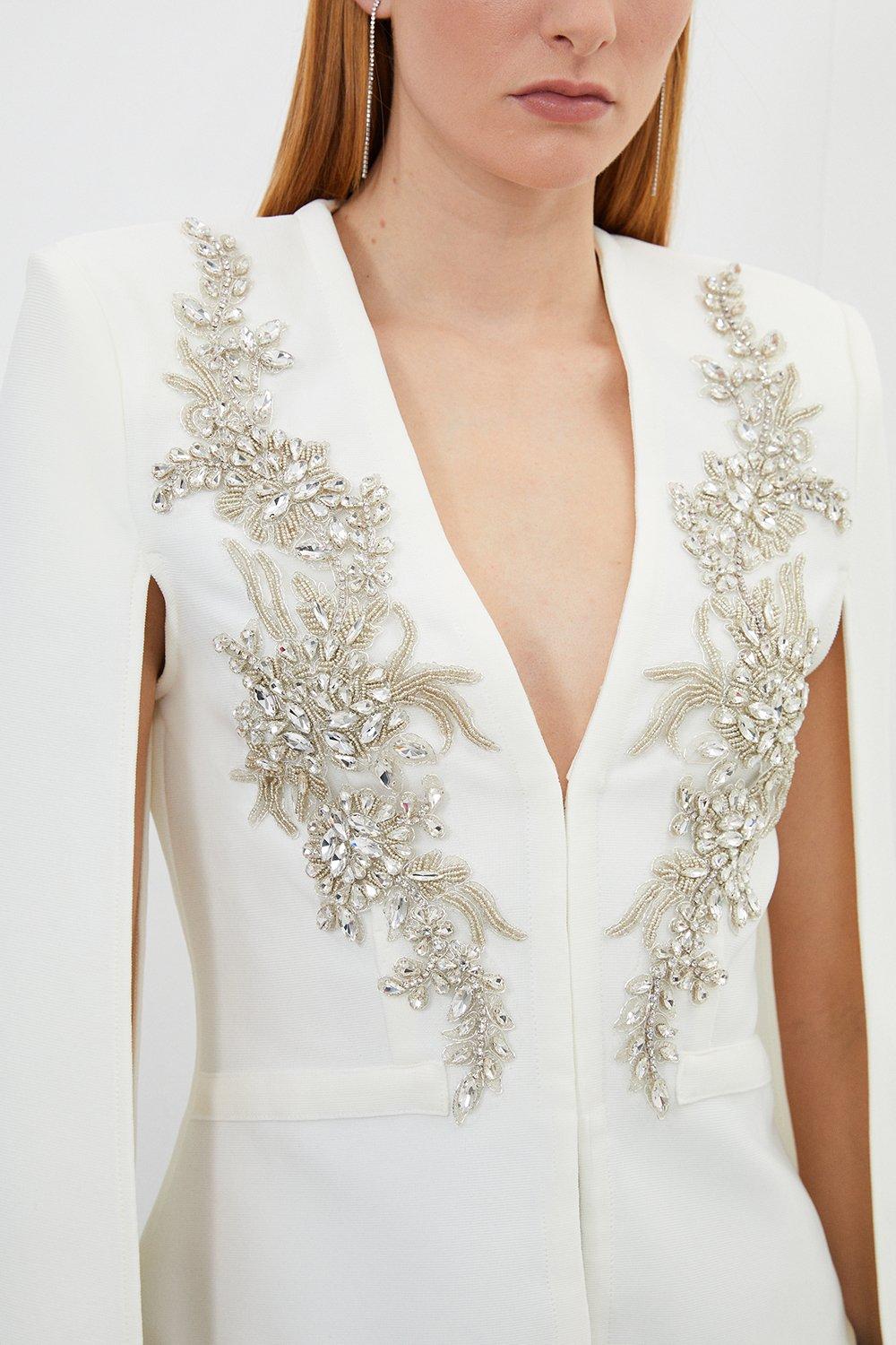 Bandage Form Fitting Cape Sleeve Embellished Jacket