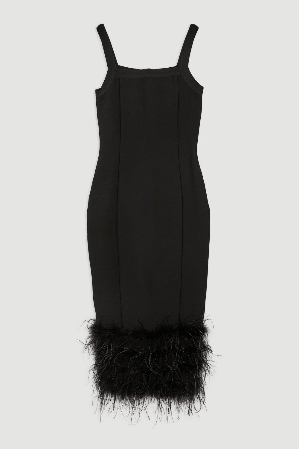 Figure Form Bandage Feather Hem Knit Midi Dress