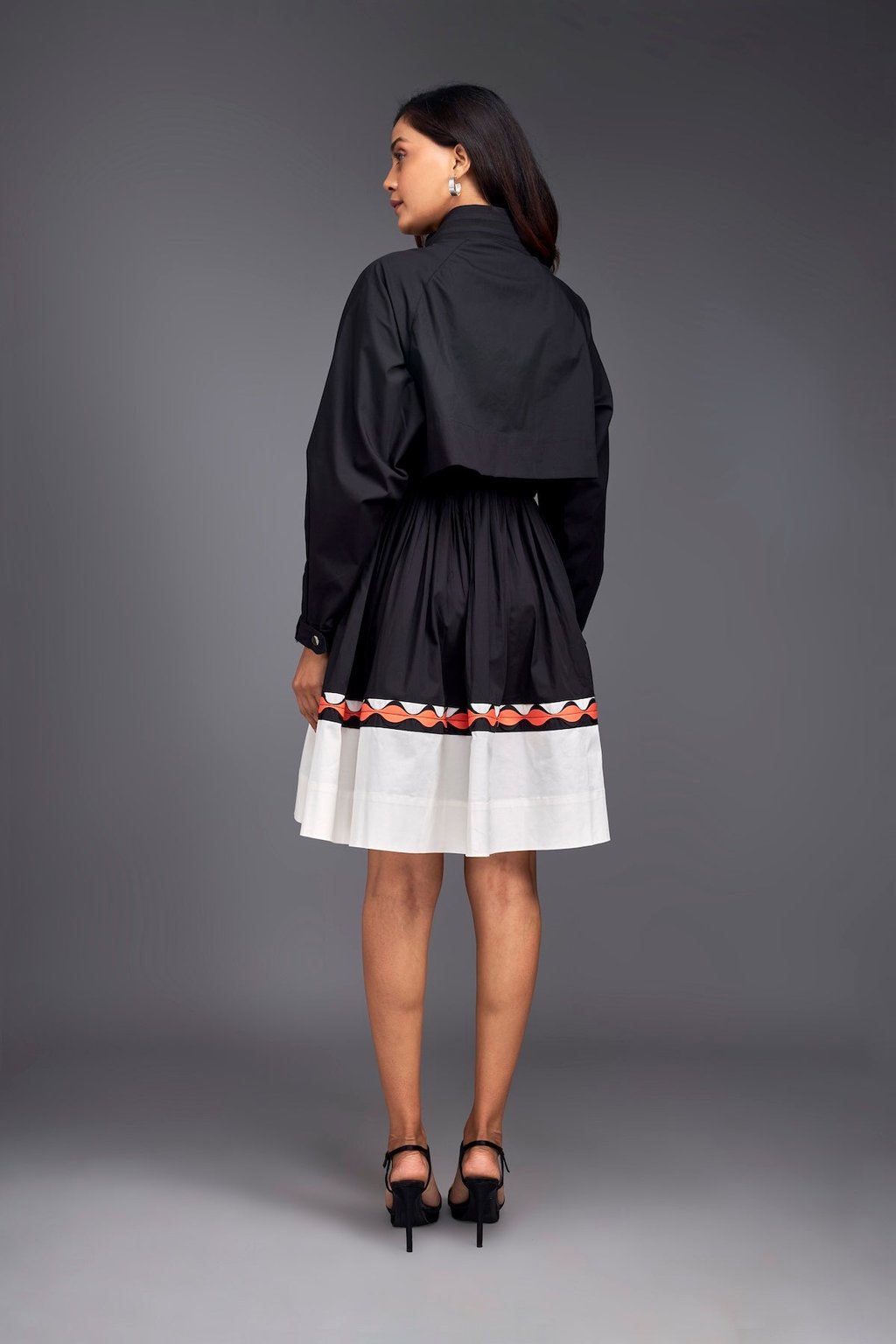 Colour Block Jacket Style Ruffle Dress