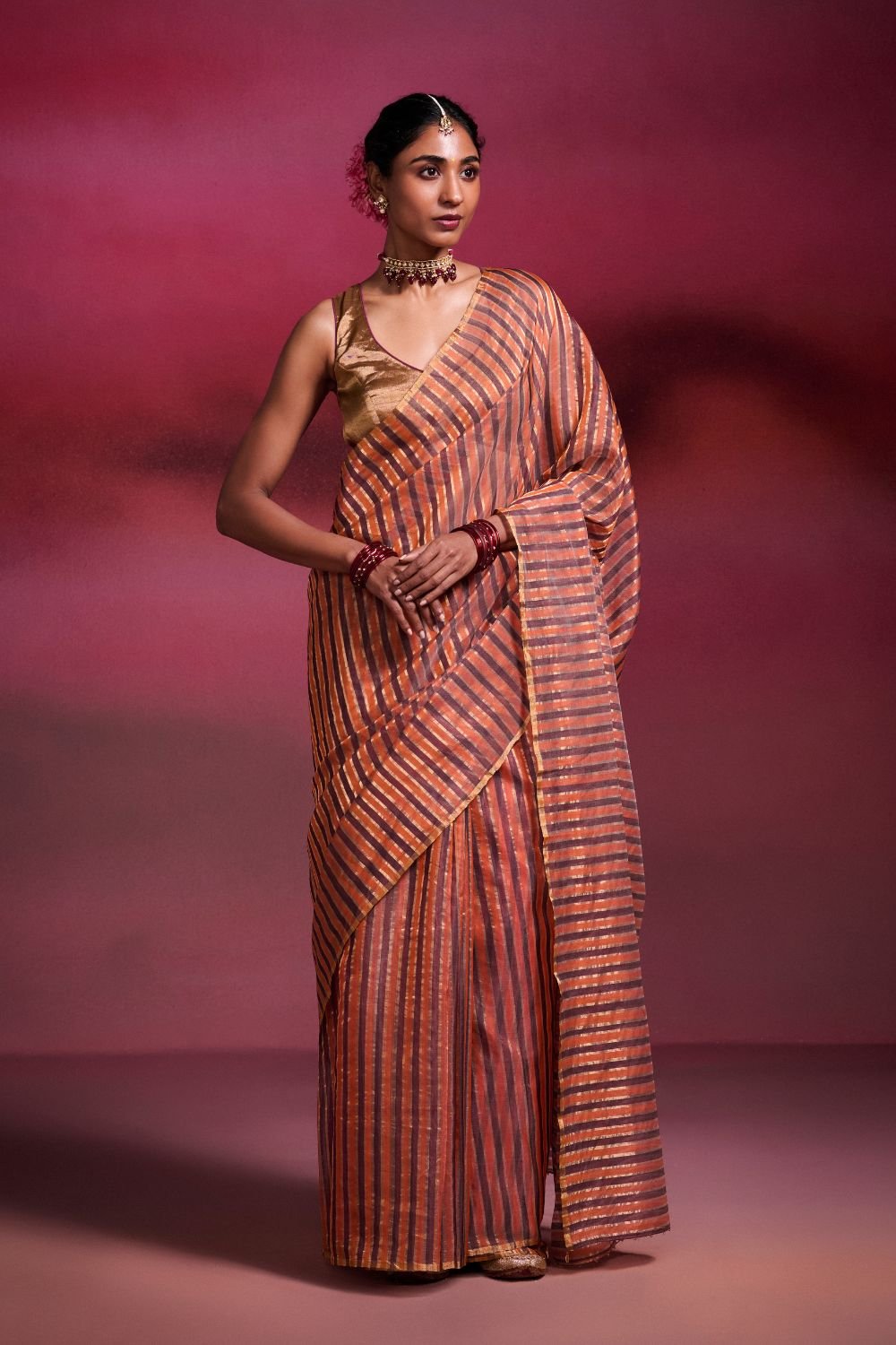 Chanderi Handwoven Saree with Embellished Pallu