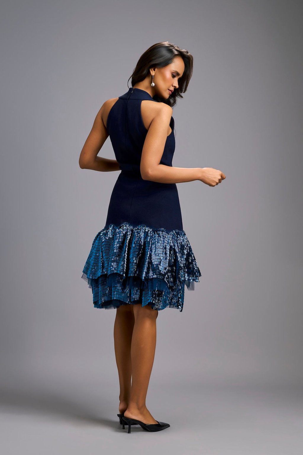 Navy Blue Halter Neck Cocktail Dress
