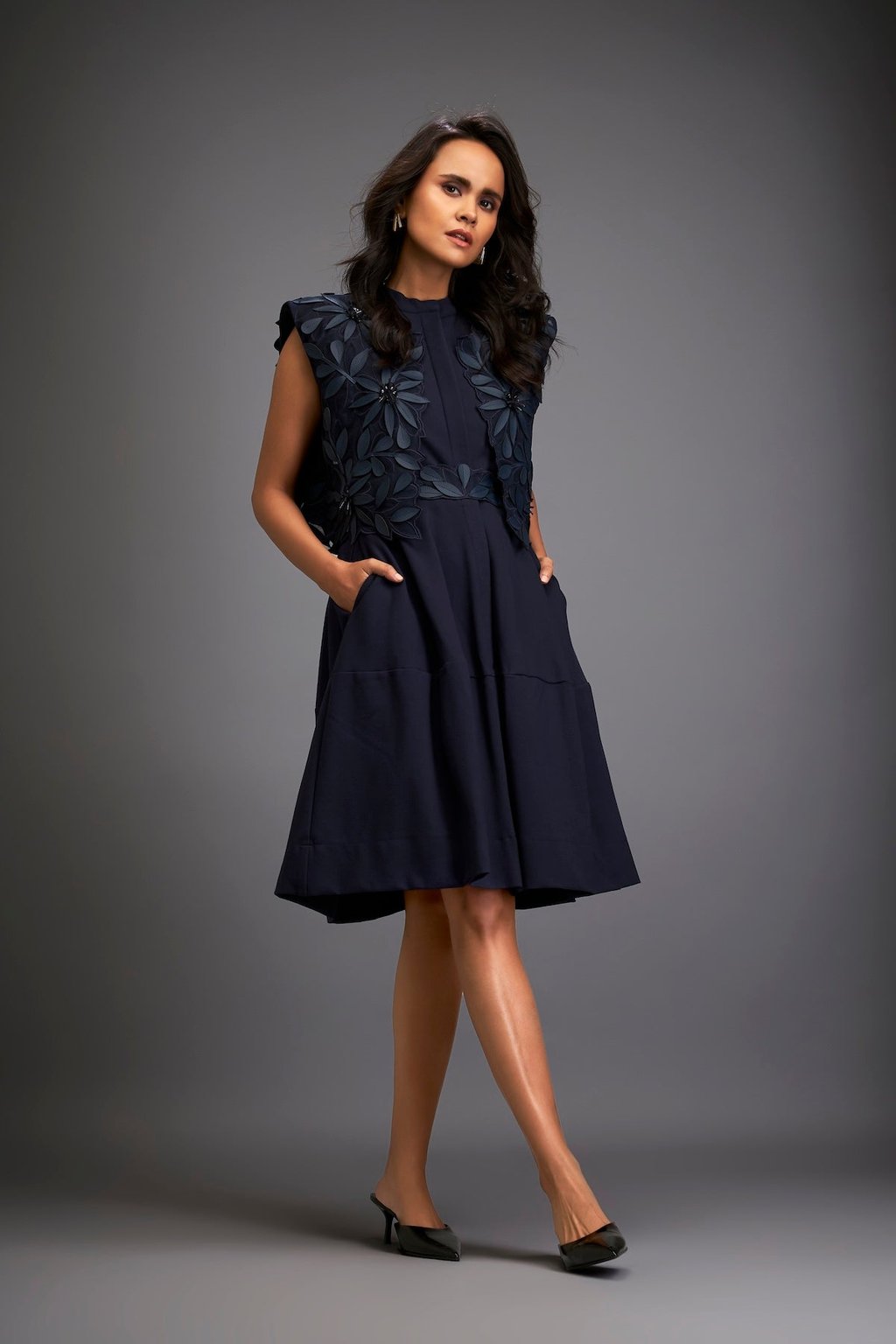 Dress with Textured Floral Embroidery