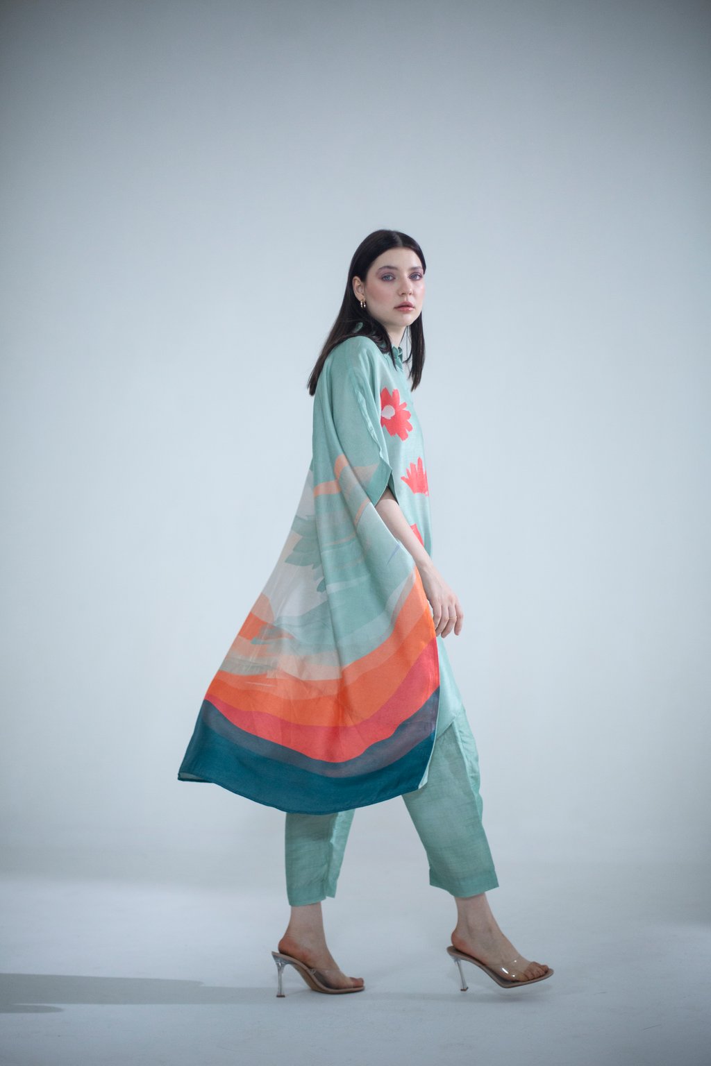 Deep Turquoise High Low Kaftan Set