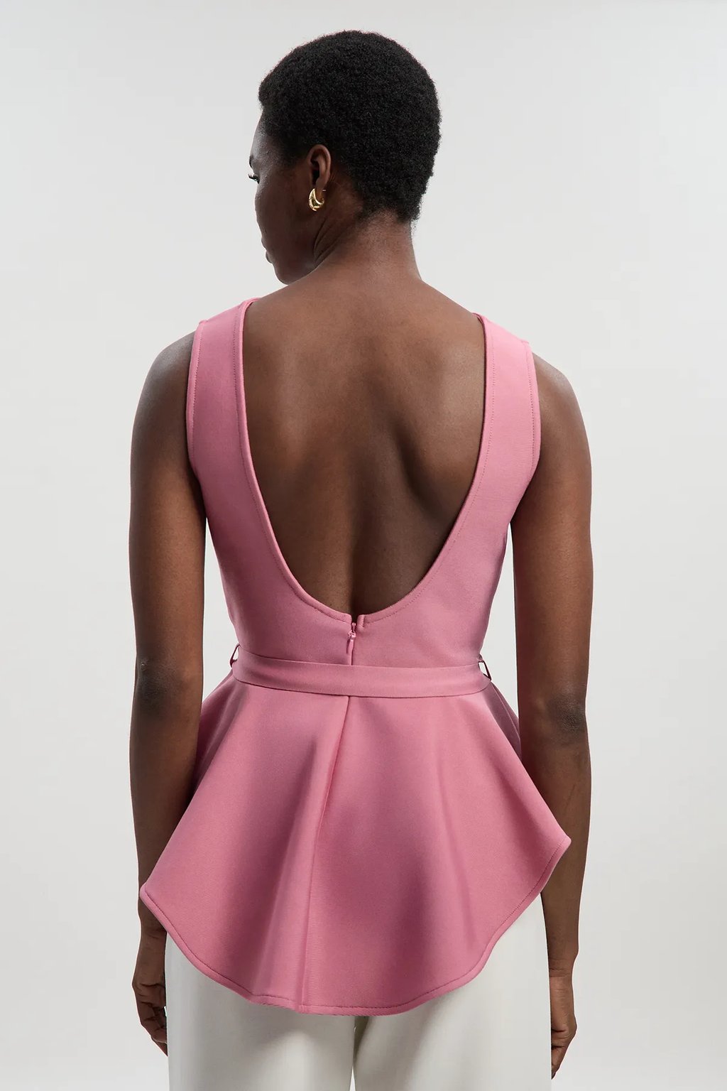 Figure Form Bandage Peplum Belted Knit Top